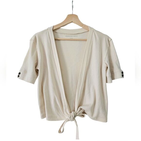 2/$15 American Eagle Cotton Blend Cropped Front Cross Wrap Top With Side Tie S - Picture 1 of 10